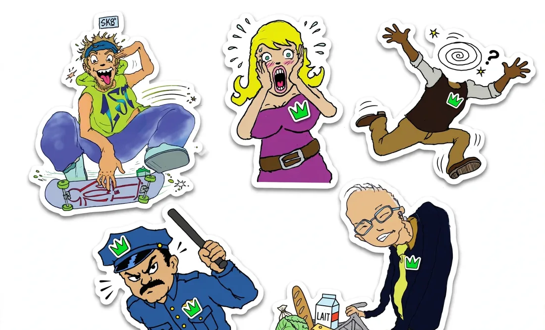 Planche de stickers · à plat — La feuille entière, vue de dessus.