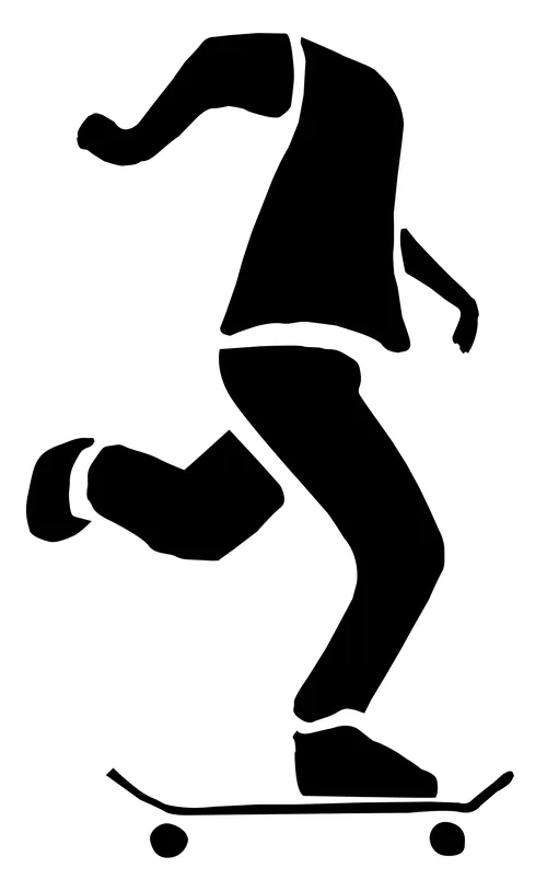 La silhouette — Le logo HEADLESSMAN : l'homme sans tête en ombre chinoise, sur sa planche.