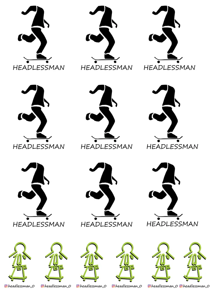 La planche de stickers — Neuf silhouettes et six mascottes LST, prêtes à découper.